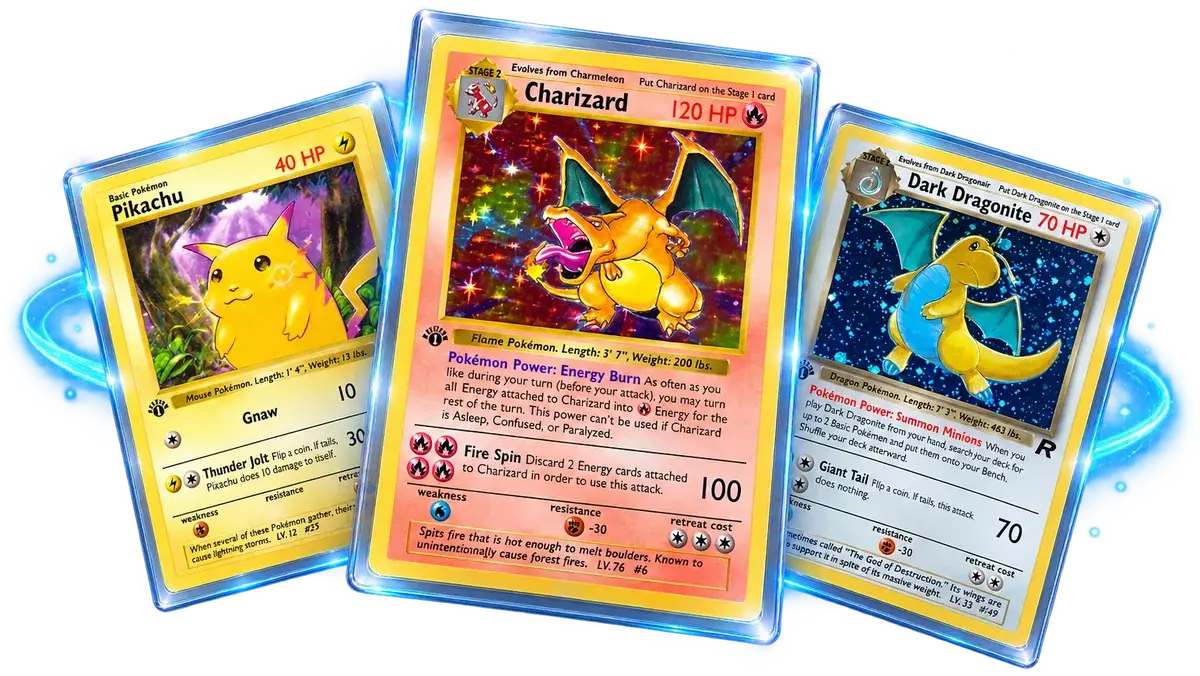 Charizard, Pikachu and Dark Dragonite Pokémon cards being valued